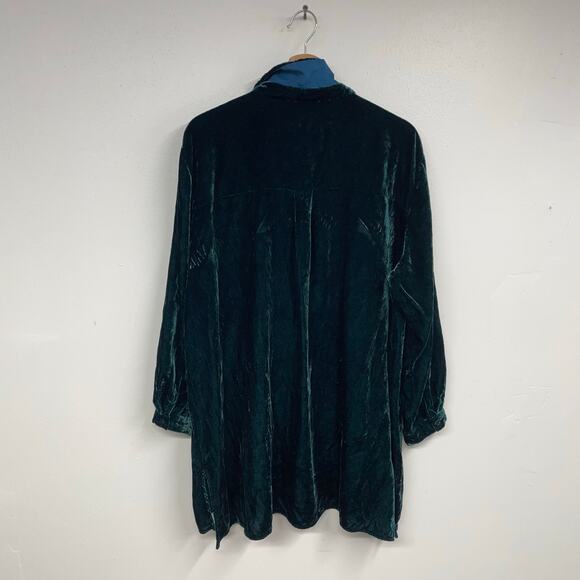 Eileen Fisher Classic Collar Long Sleeve Velvet Shirt SZ 2X Plus Sea Spray Teal - Picture 5 of 16